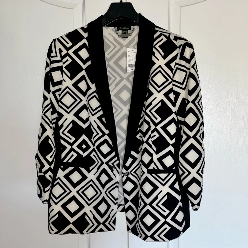 NWT Cartise Brand Patterned Blazer with Ruched Sleeves (Sold at Melanie Lyne) - Picture 1 of 6